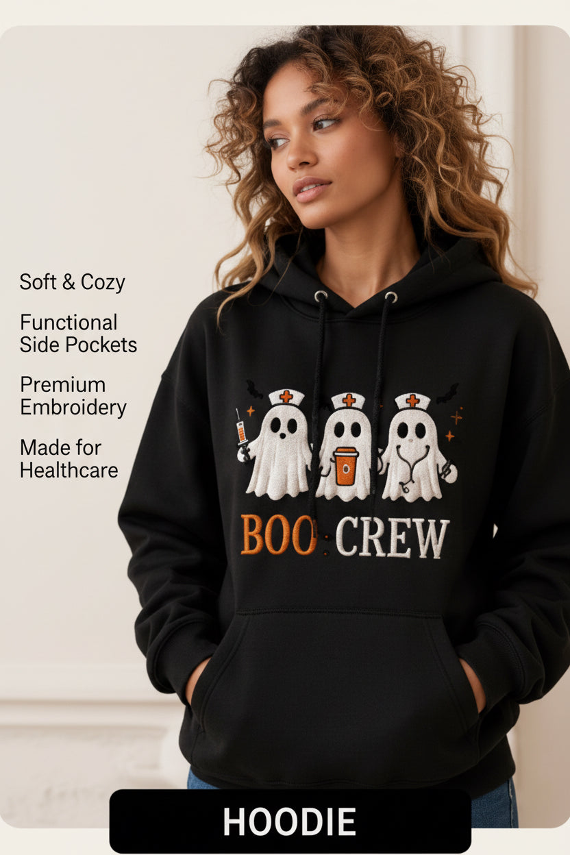 Healthcare Boo Crew Embroidered Sweatshirt and Hoodie