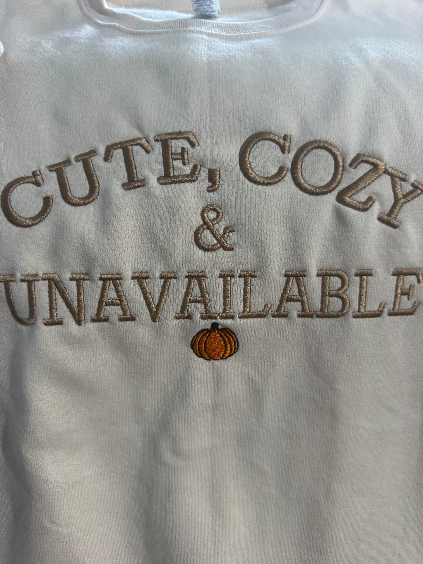 Cute, Cozy & Unavailable Embroidered Fall Crewneck