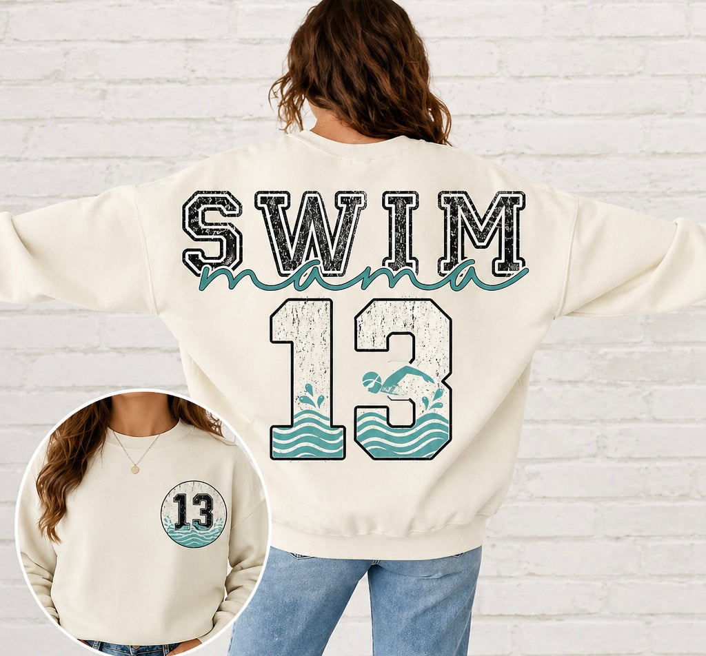 Custom Sports Mama Crewneck | Swim, Soccer, Baseball, Track | Add Your Number | Oversized Varsity Sweatshirt