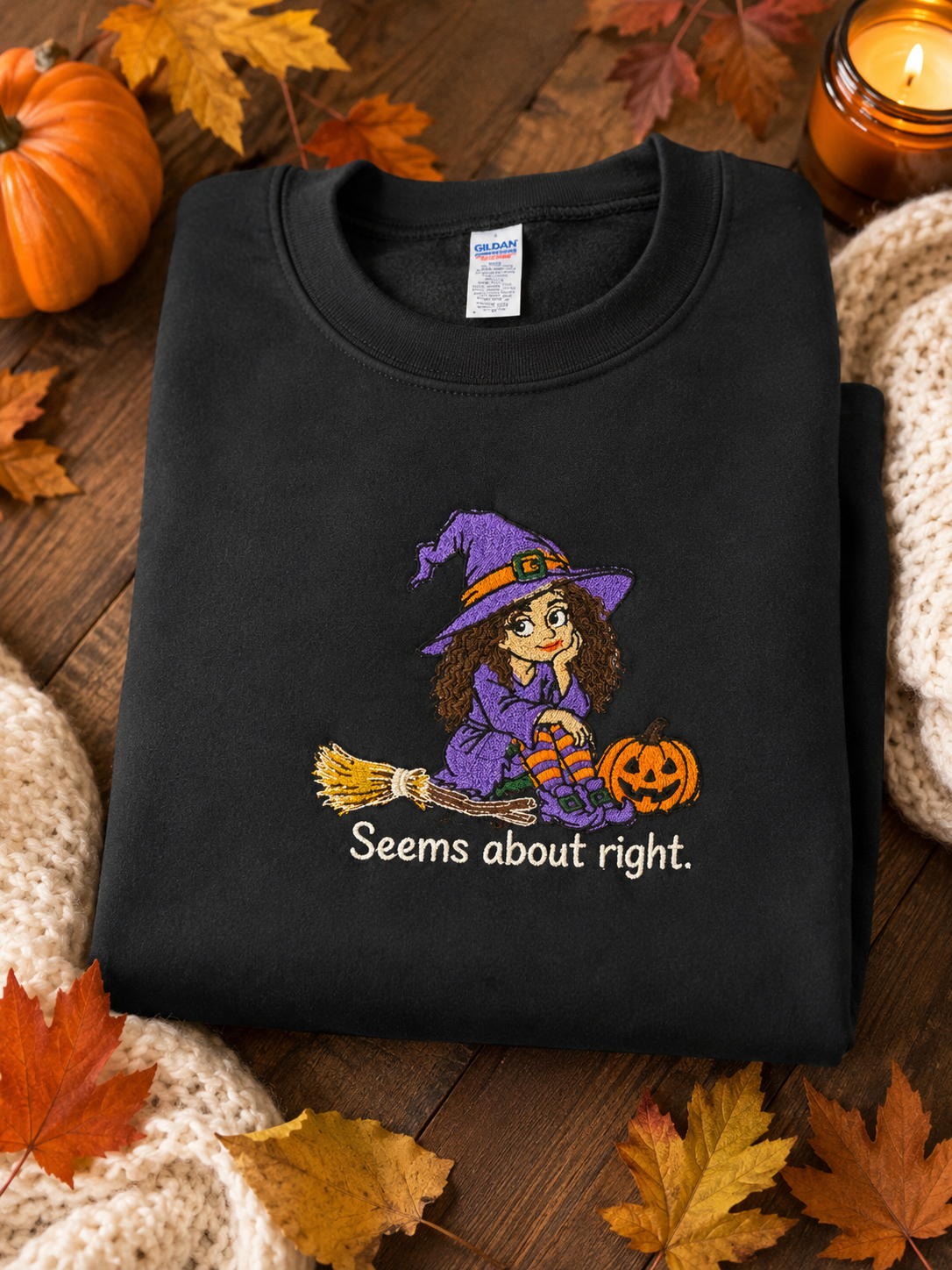 Seems About Right Embroidered Halloween Crewneck