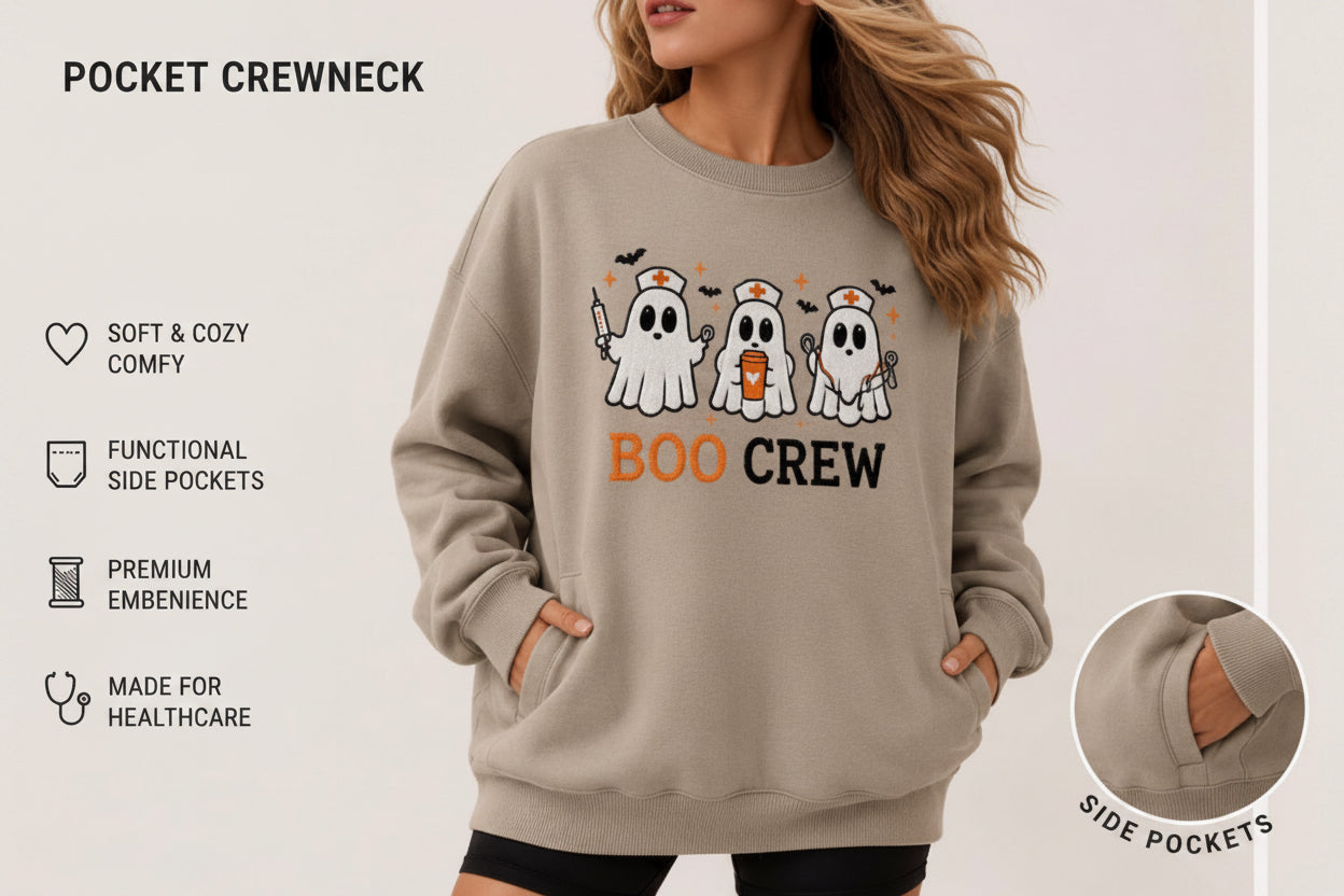 Healthcare Boo Crew Embroidered Sweatshirt and Hoodie