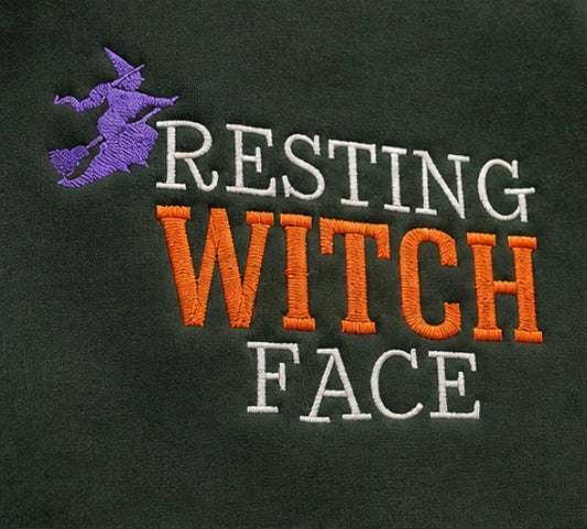 Resting Witch Face Embroidered Crewneck | Halloween Sweatshirt