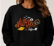 Spooky Nurse Life | Embroidered Halloween Sweatshirt & Hoodie