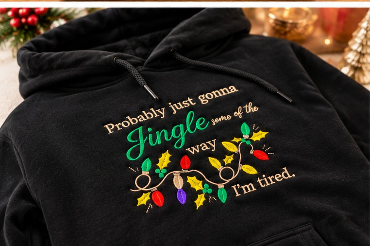 Angled Jingle holiday embroidered hoodie