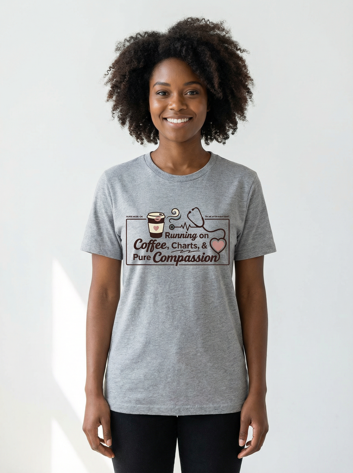 Running on Coffee, Charts & Pure Compassion Shirt | Nurse Shirt | Funny Nurse Tee | Nurse Gift