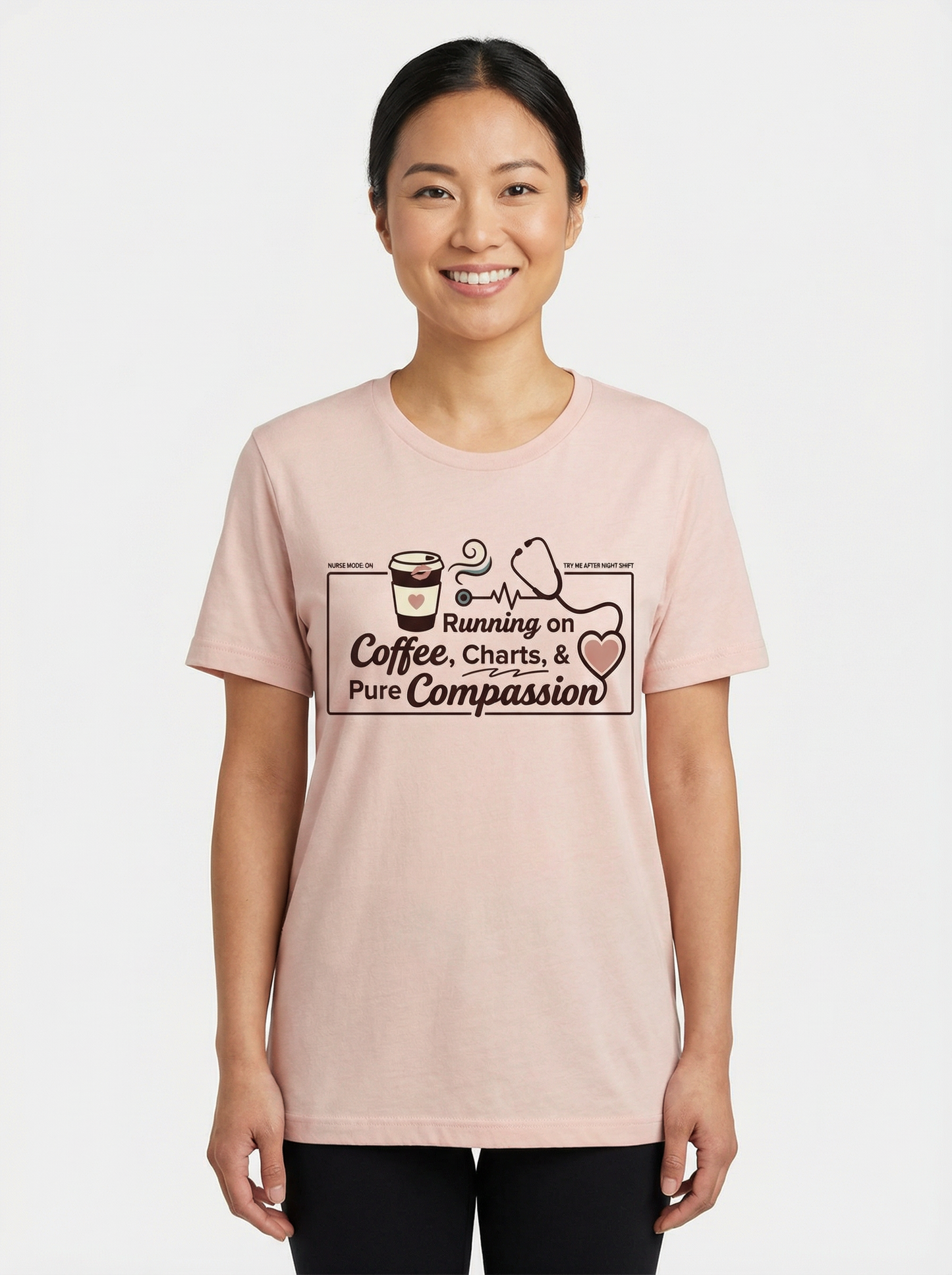 Running on Coffee, Charts & Pure Compassion Shirt | Nurse Shirt | Funny Nurse Tee | Nurse Gift