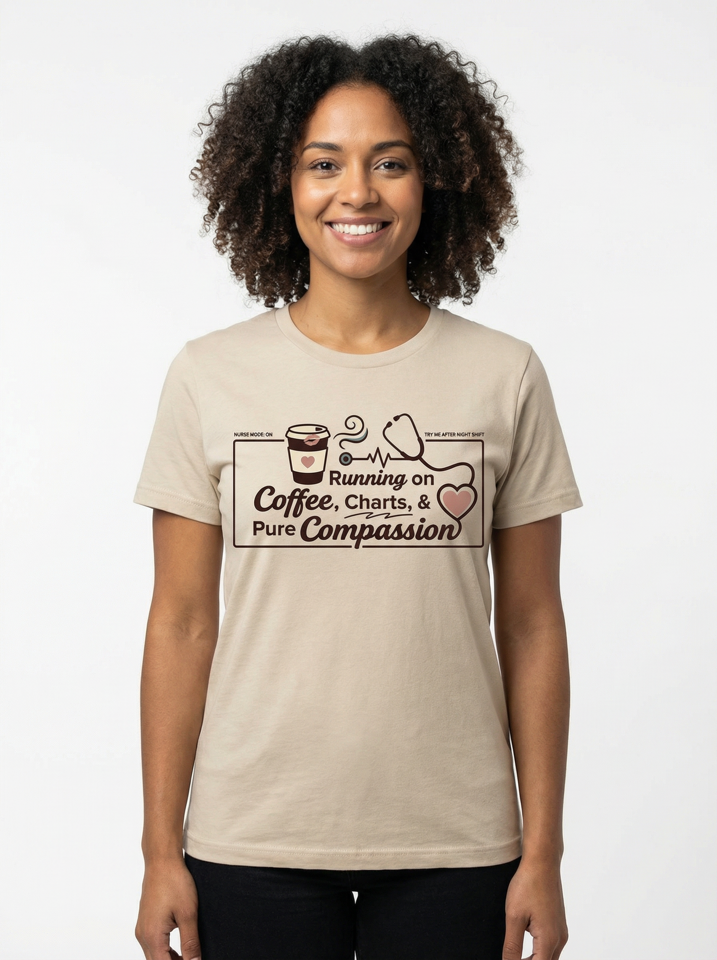 Running on Coffee, Charts & Pure Compassion Shirt | Nurse Shirt | Funny Nurse Tee | Nurse Gift